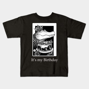 Alligator & Crystal Cake - It's My Birthday - White Outlined Version Kids T-Shirt